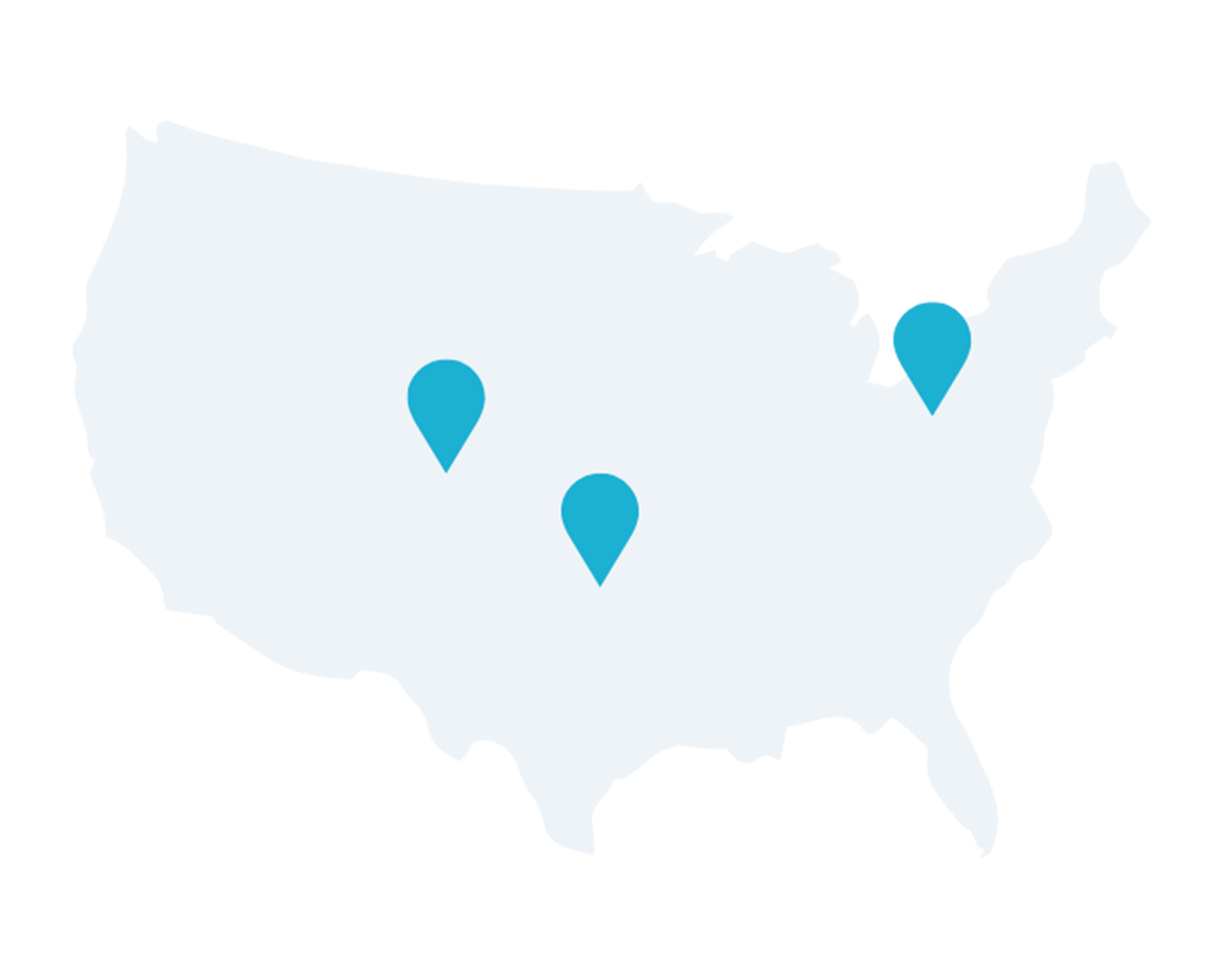 Map silhouette with three blue location markers indicating specific points